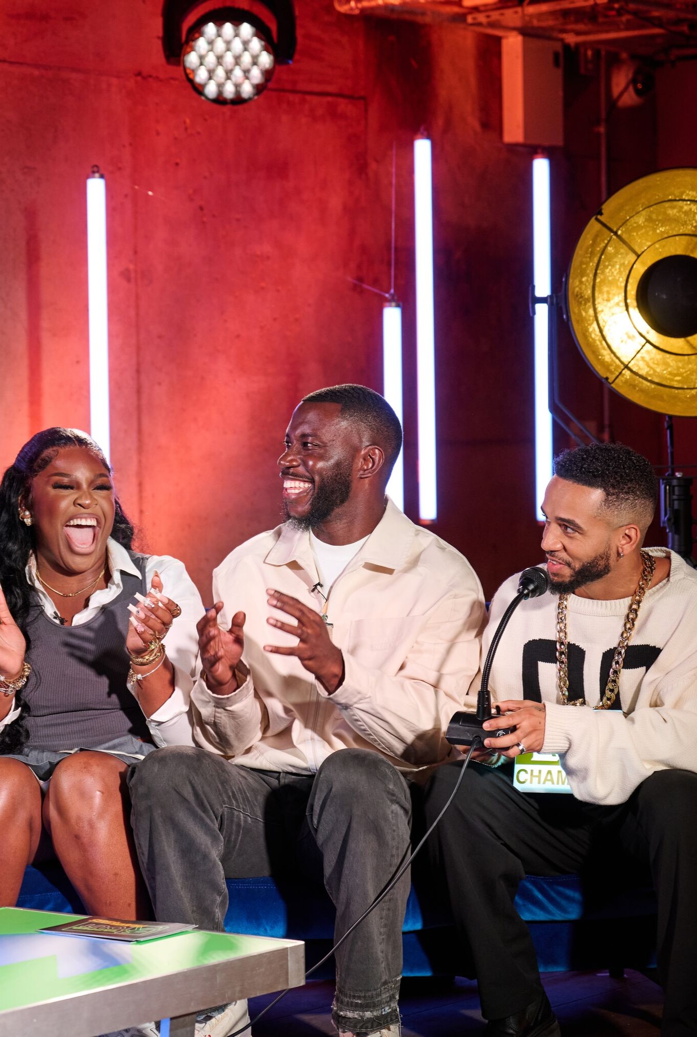 Two people on a sofa